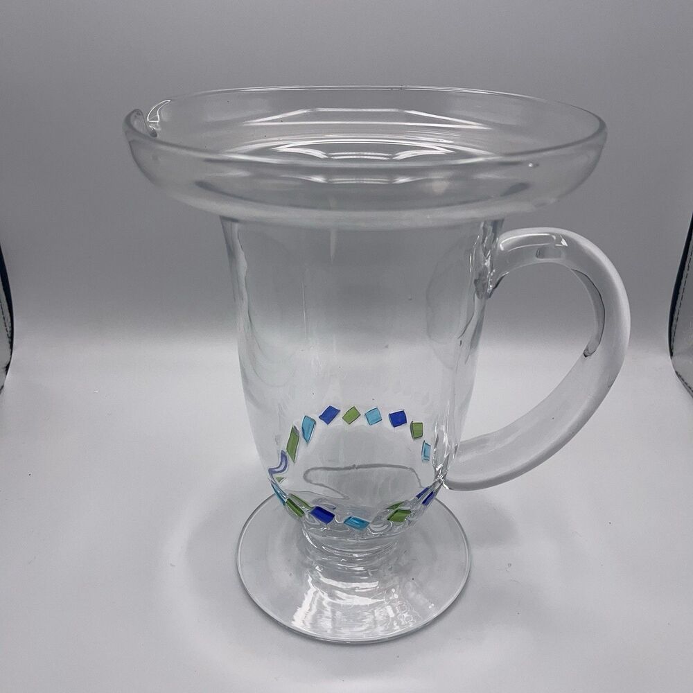 Recycled Glass Margarita Pitcher Blue Green Handmade With Handle Confetti
